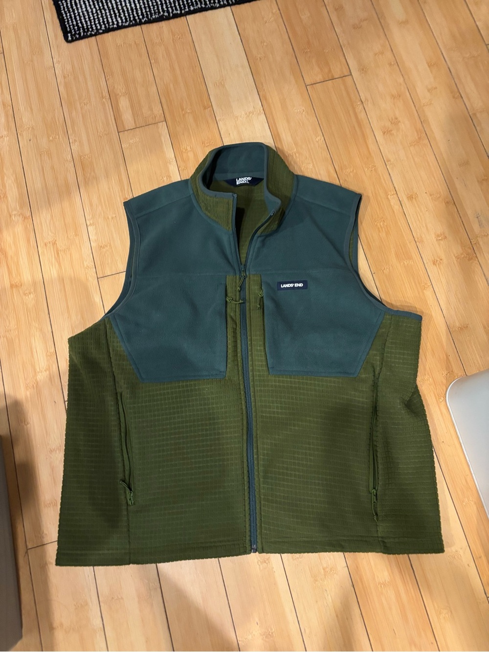 Lands' End Men's Two-Tone Olive & Forest Green Fleece Vest